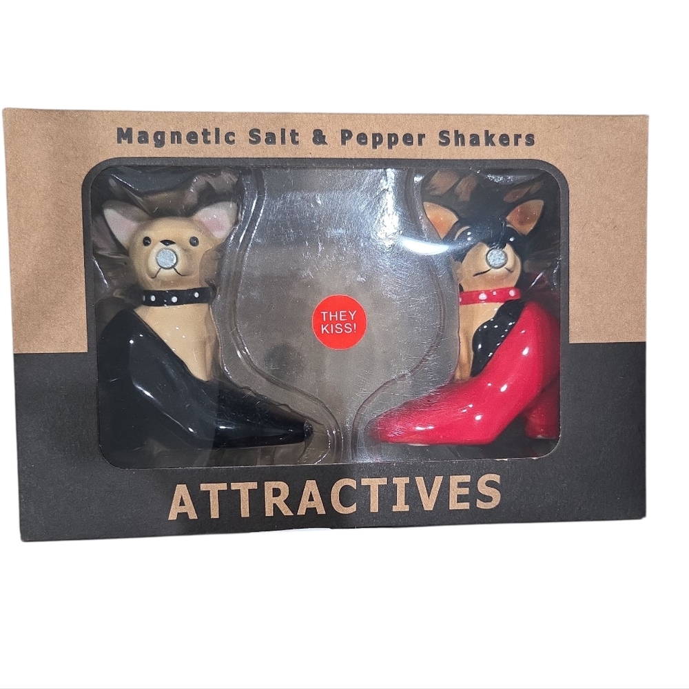 New In Box! Pacific Giftware Highheel Chihuahua Magnetic Salt and Pepper Shakers